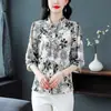 Camisa Tops para Mujer 2024 Verano Nuevo Estilo Camisa Estampada de Temperamento Delgado para Mujer Mangas Tres Cuartos para Mujer