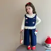 Conjunto Jeans de Três Peças com Laço de Gato Estilo Coreano para Meninas Estilo Primavera/Outono 2026 Nova Moda Infantil Roupa de Menininha