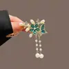 Pasador de Pelo con Borla Pintada de Flor de Camelia Estilo Antiguo, Pasador Lateral Floral de Perlas Exquisito Vintage, Accesorio para el Cabello Pasador de Pelo Hanfu Qipao