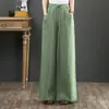 Pantalones de Pierna Ancha de Algodón y Lino de Verano Sueltos de Talla Grande para Mujer, Estilo Literario y Occidental, Cintura Alta, Pierna Recta, Caída, Pantalones Casuales