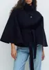 Capa de color sólido de moda transfronteriza europea y americana para mujer, otoño e invierno, nueva, Amazon, cuello alto, abotonada, con cinturón, gabardina, chaqueta