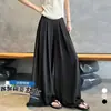 Ropa de mujer: Pantalones de pierna ancha adelgazantes de lino de seda helada para mujer, pantalones de traje de verano de cintura alta ajustados, culottes de algodón y lino sueltos y fluidos