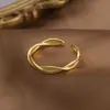 Anillo Minimalista de Plata de Ley S925 con Baño de Oro de 18K, Línea Entrelazada, Abierto, Versátil, Estilo Ins, de Nicho, para Mujer