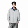NASA SOBRE Sudadera de manga larga con bloques de color estilo americano de dos piezas falsas para hombre, top de media cremallera estilo universitario para primavera y otoño
