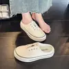 Mules Casuais de Lona Femininas Verão 2026 Novo Estilo, Sapato Slip-On com Solado Grosso Sem Salto, Sapatos Versáteis Preguiçosos, Estilo Ins