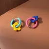 Brincos de Argola Pequenos Florais Coloridos de Primavera, Frescos e Simples Versáteis para Mulheres, Brincos da Moda Coloridos