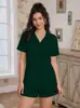 Sitio independiente de Amazon conjunto de cárdigan con solapa de seda helada de manga corta y pantalones cortos para el hogar europeo y americano pijamas de verano para mujer comercio exterior