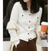 Elegante y juvenil, cárdigan de punto blanco lechoso con cuello para mujer, nuevo estilo otoño 2026, suéter de cachemira trenzada de alta gama