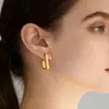 Pendientes Rectangulares Geométricos Simples Mili de Acero Inoxidable Chapados en Oro Real de 18K Pendientes de Moda Esenciales para Ropa de Trabajo
