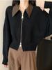 Cardigan de punto de alta calidad europeo con solapa de cuero, manga larga, cremallera, todo a juego, suelto, adelgazante, suéter de terciopelo de mapache, abrigo para mujer