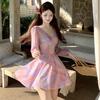 Traje de Baño para Mujer 2026 Nuevo Estilo Gama Alta Conservador Floral Manga Larga Adelgazante Una Pieza Estilo Falda Traje de Baño para Resort de Aguas Termales
