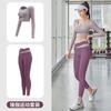 Roupa de Yoga com Combinação de Cores Leggings Femininas de Cintura Alta com Abdômen e Bojo Ajuste Slim Manga Longa Roupa Esportiva para Fitness Corrida ao Ar Livre