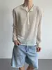 Camisa de punto de manga larga con protección solar estilo retro americano, cuello henley, diseño de cobertura azul transpirable de alta gama, top de marca moderno