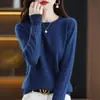 Suéter 100% Lã Pura para Mulheres, Novo Estilo Outono e Inverno, Cor Sólida, Suéter de Tricô Simples Pulôver, Top Base Soltinho, Versátil