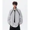 Cl2026 Chaqueta deportiva estilo americano para hombre, abrigo casual de cuello alto, marca de moda, chaqueta de béisbol a rayas de otoño, corte holgado