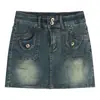 Saia Jeans Vintage de Cintura Alta Hot Girl Feminina Verão Nova Linha A Look Slim Saia Culotes Saia Curta Saia Quadril
