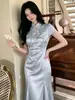 [En Stock] 2026 Nuevo Estilo Nuevo Estilo Chino Vestido de Verano Entallado a la Cintura Adelgazante de Manga Corta Moda Estilo Chino Falda con Temperamento