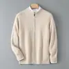 Amazon Invierno Nuevo Suéter Cardigan de Punto Casual de Lana Pura con Cuello Medio Alto y Cremallera Engrosado para Hombre