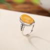 Anillo de plata de ley Yilu S925 con cera de abejas, estilo vintage, retro, elegante, sencillo, con superficie de huevo y oreja de trigo, anillo de plata de la paz de un año