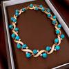 Collar de Turquesa Diamante Medieval Vintage Retro Cadena Clavícula Transfronterizo Lujo Accesible Estilo Palacio Conjunto de Joyería para Mujeres