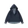 Sudadera con capucha de cuello de camisa falsa de dos piezas simple retro japonesa Rumen Meng para hombre, primavera, otoño, holgada, moderna, de marca, top versátil