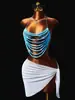 AYJ estilo nuevo transfronterizo europeo y americano para festival EDM, atuendo sexy con top de perlas sin espalda para mujer, único y deslumbrante