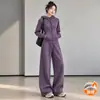 Conjunto de moletom com calça para mulheres, adequado para primavera, outono e inverno, com design de zíper e capuz, estilo solto e casual, e calça de perna larga, um conjunto de duas peças