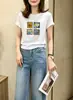 Camiseta de algodão canelado 220g direto da fábrica para mulheres, blusa de manga curta slim-fit Guangzhou Treze Linhas, fornecimento exclusivo da segunda leva de verão