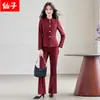 Blazer de alta gama transfronterizo, elegante y chic para otoño e invierno, traje de manga larga estilo diosa con pantalones acampanados, atuendo profesional de moda