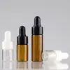 Botella gotero de vidrio transparente marrón de 1 ml Botella pequeña de aceite de 2 ml Botella de muestra de prueba para rellenar de 3 ml 5 ml