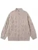 Cárdigan de Punto Retorcido de Cuello Alto Americano Retro para Hombre y Mujer en Otoño Marca de Moda Suelto Casual Chaqueta de Punto con Cremallera