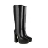 Tallas 34-45 Botas Altas Casuales sin Cordones de Tacón Alto, Botas de Cuero para Mujer Transfronterizas, Punta Redonda Impermeables con Plataforma y Tacón Cuadrado, Tallas Grandes para Mujer