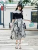 Falda de Verano con Estampado de Pintura al Óleo Estilo Francés Feiyuan para Mujer, Nuevo Estilo de Verano, Falda Elegante y Versátil Estilo Vacaciones