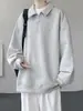 Moletom pulôver para homens, costurado à mão, gola virada, tamanho plus size, moderno, modelagem solta, camiseta casual de manga longa, coleção de primavera