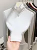 Camiseta Básica Ankora Roja con Fondo Cepillado para Mujer Invierno 2024 Cuello Alto Terciopelo Fino Interior Manga Larga Ajustada Elástica Camiseta Top