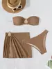 Nuevo Bikini Sexy de Tres Piezas de Amazon 2026, Traje de Baño de Bikini de Dos Piezas con Top de Tubo Dividido, Bikini Estilo Falda para Playa