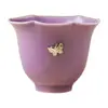 Taza de té pequeña morada lila con diseño de mariposas, hecha en fábrica, para mujeres, taza personal para degustación de té, taza maestra de cerámica, juego de té para invitados