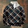 Série Nova de Xadrez Europeu e Americano Transfronteiriça Camisa Masculina Casual Fashion Estampada Manga Longa Gola Alta Meio Zíper Moletom