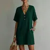 2026 Estación Independiente Transfronteriza de Verano Europea y Americana Amazon Nueva Ropa de Mujer Vestido Casual Cómodo con Bolsillo de Botones Mujer