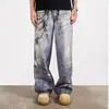 Jeans para hombre de alta gama transfronterizos de alta resistencia con bordado de tigre, estilo nacional de alta calle moderno, bordados, rotos, con parches, corte ajustado, jeans pitillo
