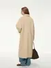 Casaco de lã macio elegante para o inverno de 2026, com pele sintética integrada, para o dia a dia, modelo solto, longo, de abotoamento simples, para mulheres.