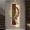 Pintura Decorativa de Entrada Lujosa y Sofisticada con Plantas Verdes Hidropónicas y Mural de Iluminación para Pasillo o Corredor