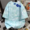 Camiseta de Manga Corta Tie-Dye Moda Perezosa 100% Algodón Puro para Hombres y Mujeres, Verano Casual Holgada Estilo Callejero Cuello Redondo Tops para Parejas