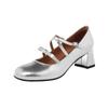Estilo coreano estilo fada laço tira cruzada pele de cabra mary jane 2024 primavera grosso salto médio bico redondo sapatos de couro integral