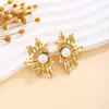 Pendientes de Perla con Textura de Lazo de Flor Europeos y Americanos Transfronterizos para Mujer Lujo Ligero Sentido de Alta Gama Moda Metálica Pendientes Distintivos