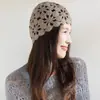 Modioso Sombrero de Punto Puro Hueco para Mujer, Cálido Turbante Nuevo de Cachemir Tejido con Monedas de Cobre, Cachemir Beige