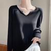 Primavera y Verano 2025 Nueva Ropa de Punto de Algodón con Cuello en V de Manga Larga para Mujer, Suéter Holgado de Color Puro Elegante para Usar Debajo