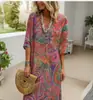 Ropa de mujer transfronteriza europea y americana Amazon 2026 vestido estampado de manga tres cuartos con cuello en V holgado vestido de mujer europeo y americano