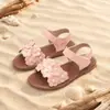 Sandalias de Flor de Perla para Niñas Suela Suave Antideslizantes Velcro Punta Abierta Dulce Estilo Princesa Zapatos para Niñas