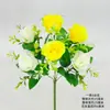 Haste Única com 6 Botões de Rosa, Decoração de Flor de Rosa Artificial, Flor de Seda, Flor de Tecido, Decoração de Ambiente, Decoração de Arte Floral, Decoração para Casa